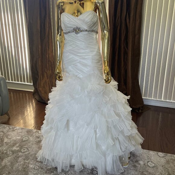 Alfred Angelo Wedding Dress Size 8 Strapless Mermaid Ruffle Train - Picture 1 of 5